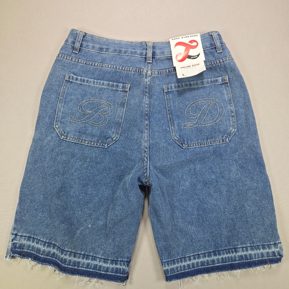 Bottega Desires Denim Shorts Chenille Patch Raw Hem Blue Mens Size L - Picture 2 of 15
